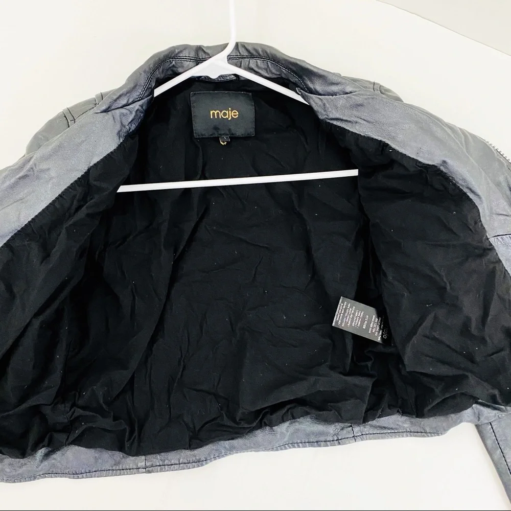 Maje Graphite Leather Blouson Zipper Moto Jacket - Picture 9 of 10